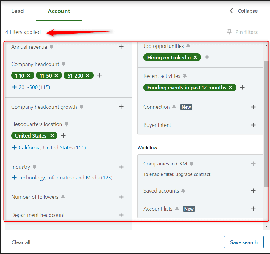advanced filter search filter