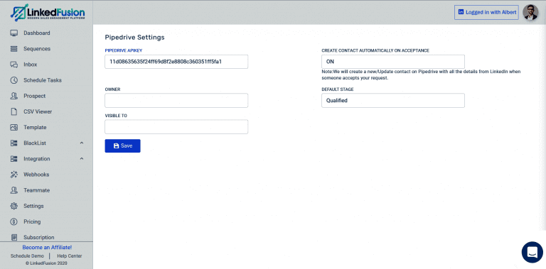 pipedrive api settings