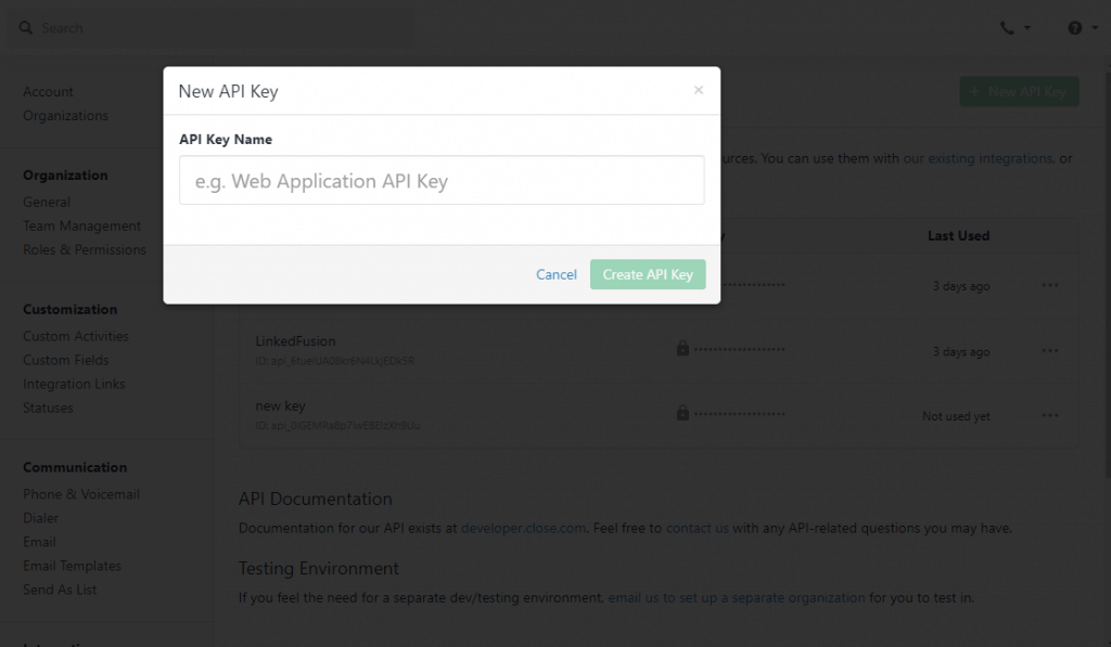 close api setup