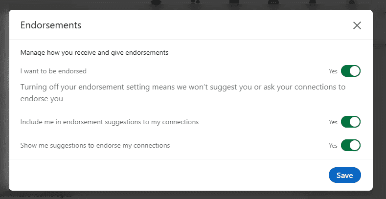 Endorsement option settings