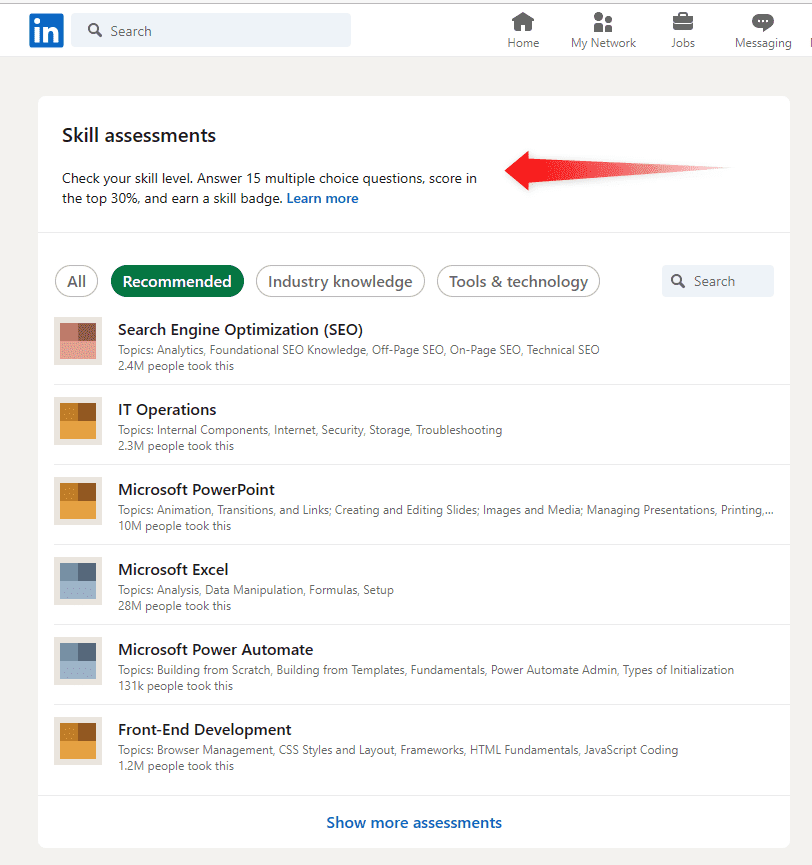 LinkedIn Recommend Skill Assessment