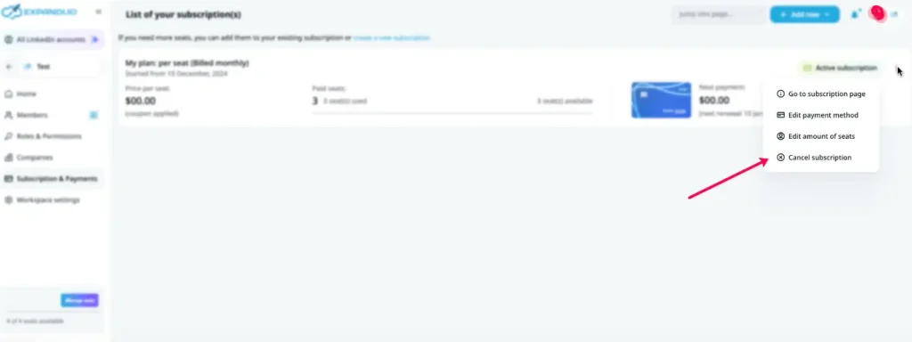 Select the Subscription You Want to Cancel