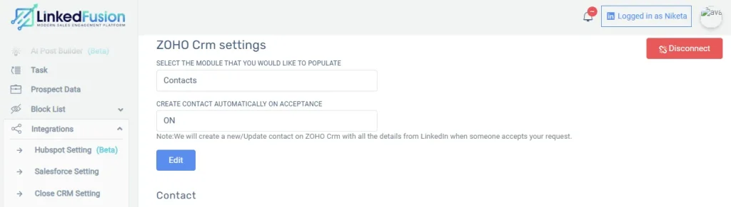 Click Authenticate with Zoho