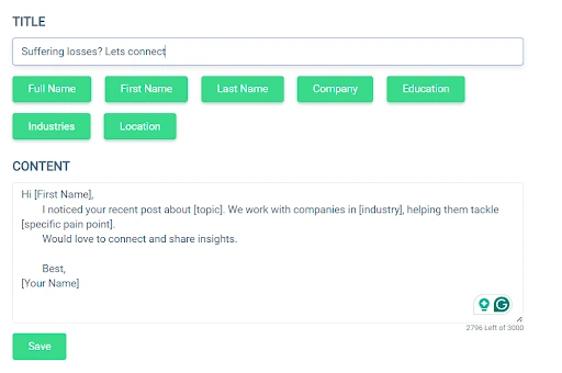 Personalized LinkedIn Message Template Example
