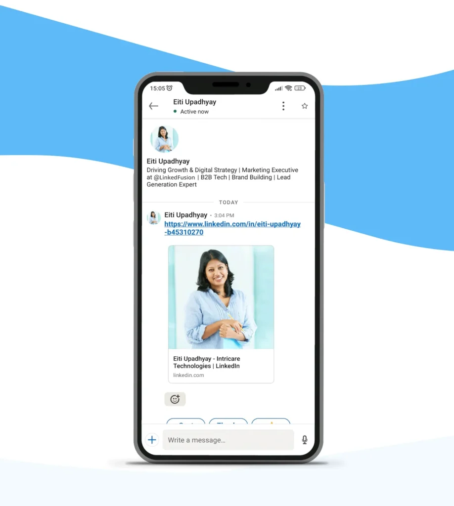LinkedIn message box with profile link pasted
