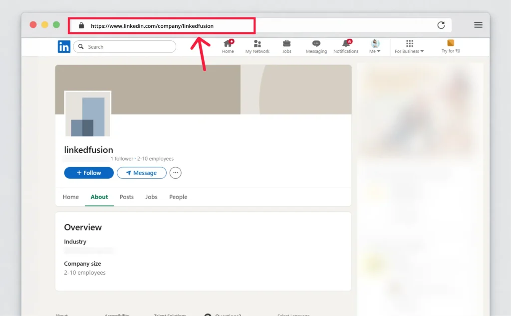 Company Page “Edit Page Info” URL section